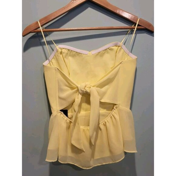 New Yellow Chiffon Strapless Tie Back Top Guess Sz S Peplum Pleated - Picture 3 of 8
